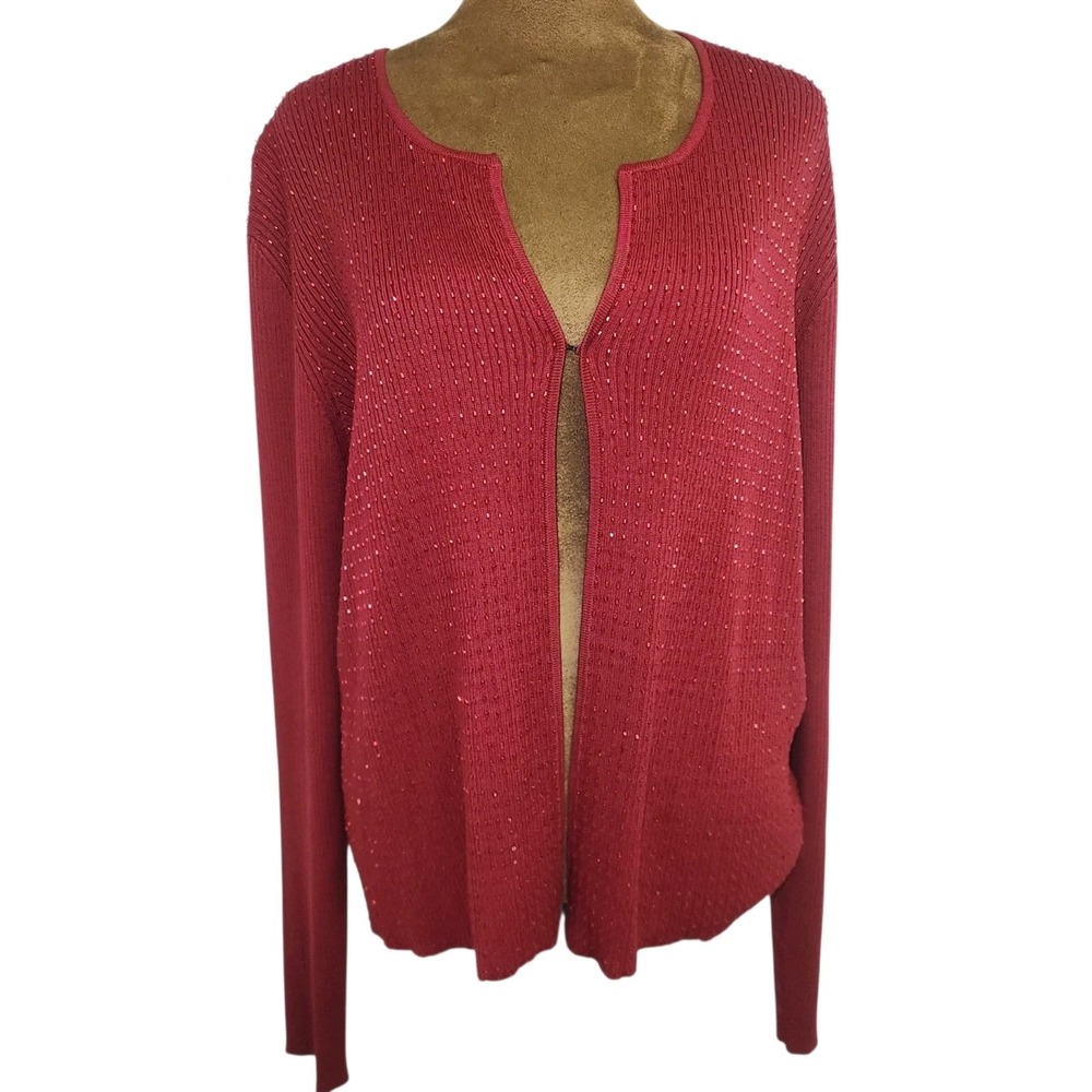 Valerie Stevens Silk Blend Cardigan Sweater Beaded Lightweight Women's Knit XL